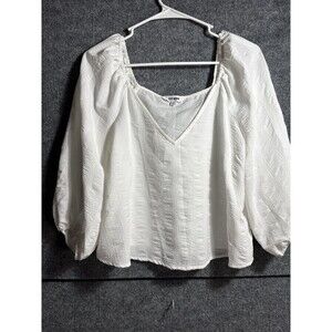 Steve Madden White Peasant Blouse Medium Boho Balloon Sleeve Textured Top